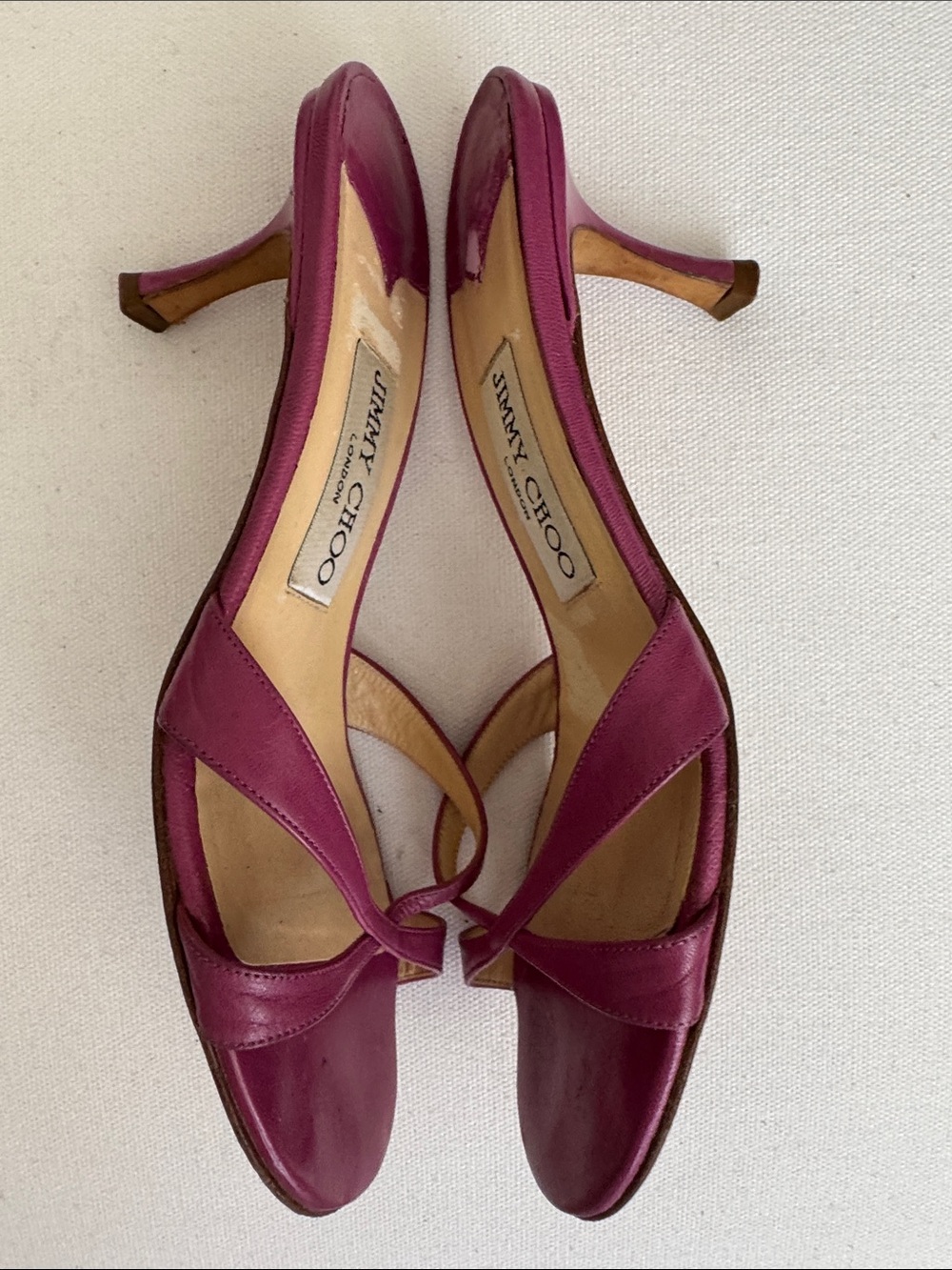 Vintage Jimmy Choo Magenta Purple Criss Cross Strappy Kitten Heel Mule Sandals - Picture 4 of 6